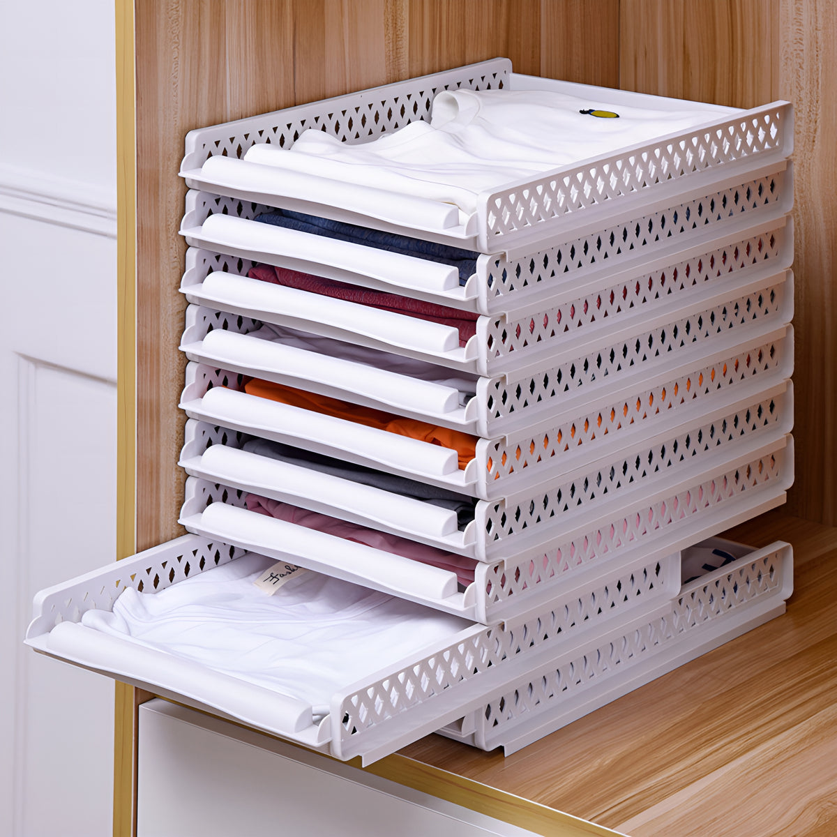 FoldStack™ – Organizador Premium Empilhável para Roupas