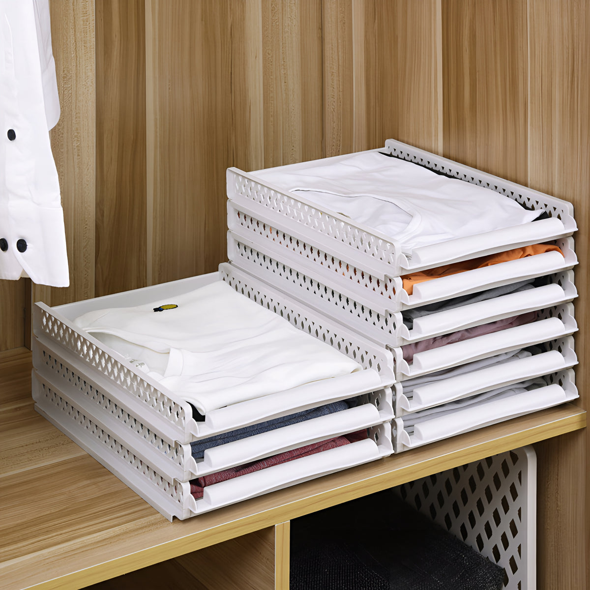 FoldStack™ – Organizador Premium Empilhável para Roupas
