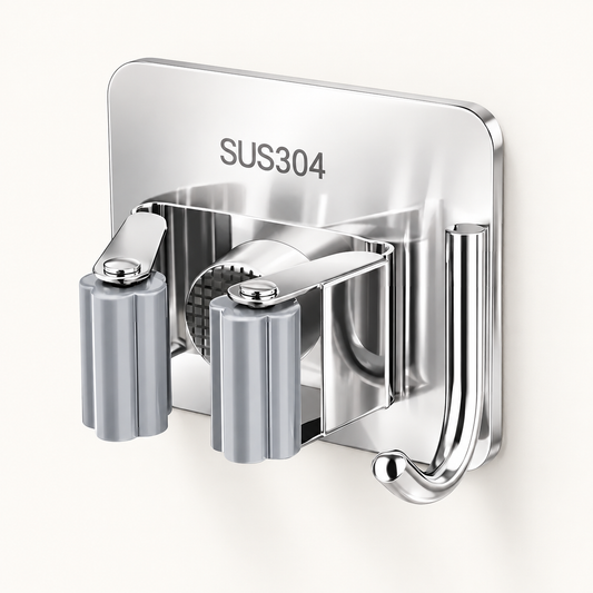 MopDock™ Stainless – Suporte Premium em Aço Inox para Vassouras e Rodos