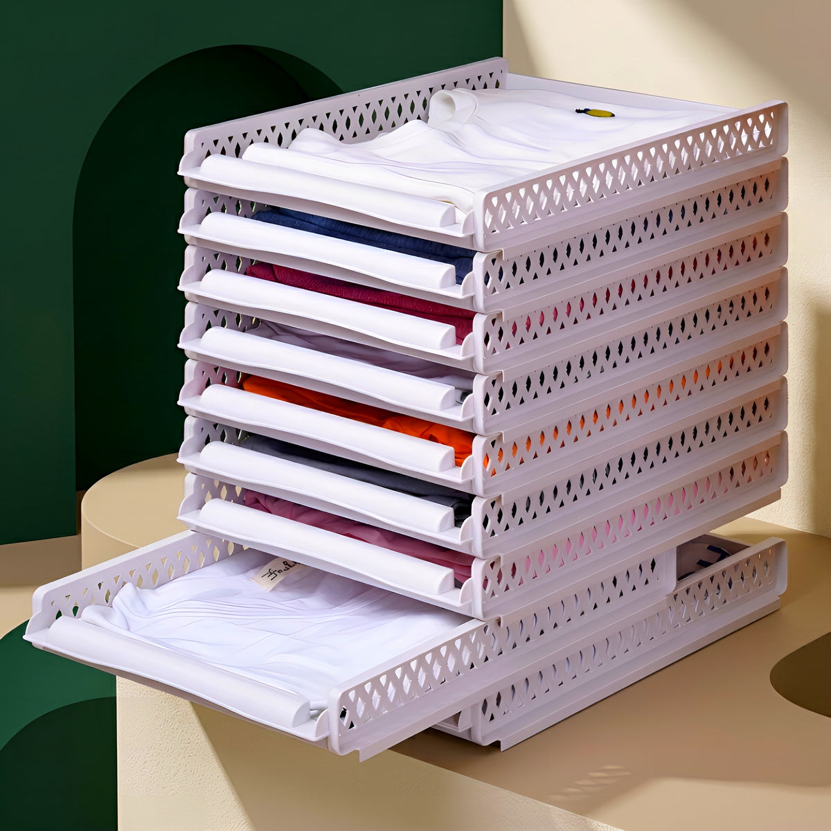 FoldStack™ – Organizador Premium Empilhável para Roupas